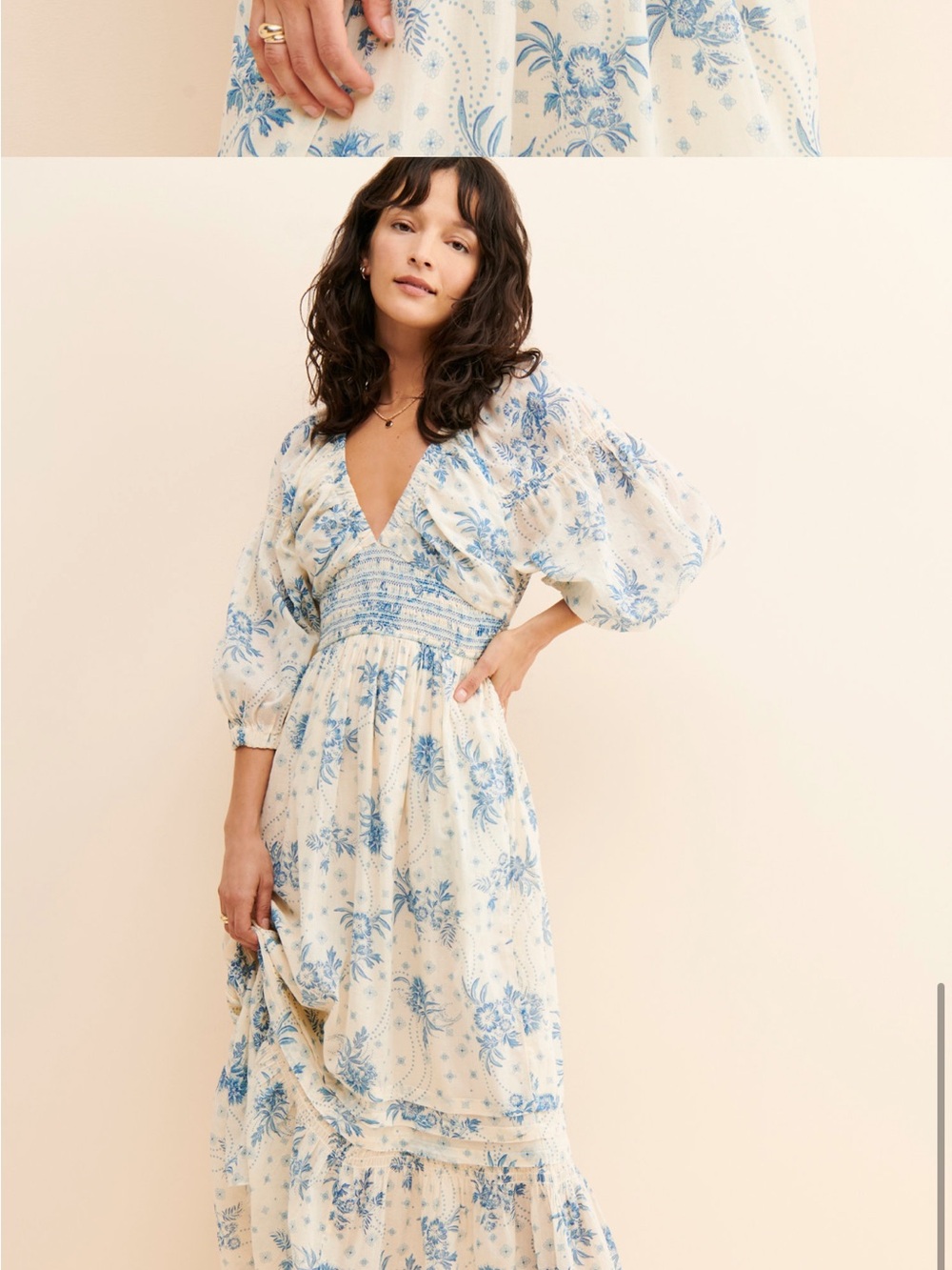 Free People Golden Hour Maxi Dress w Blue & White Print XS